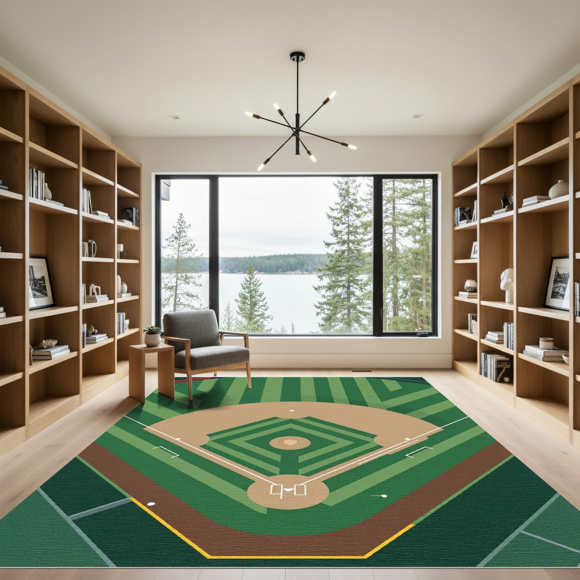 Minimalist Emerald Baseball Diamond Grid Rug