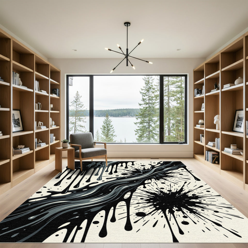 Monochrome Abstract Fluid Ink Splash Rug