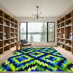 Electric Lime Blue Chevron Diamond Rug