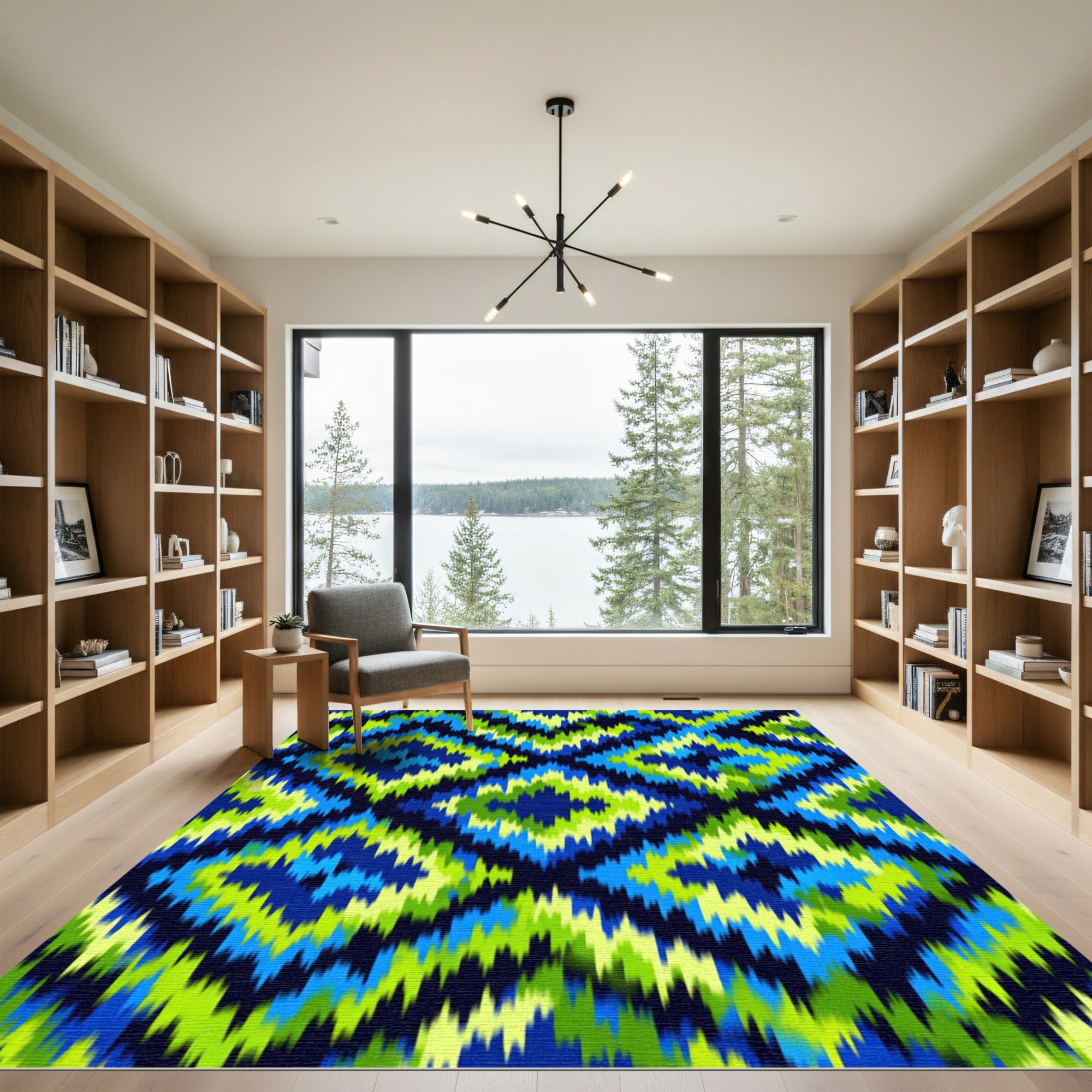 Electric Lime Blue Chevron Diamond Rug