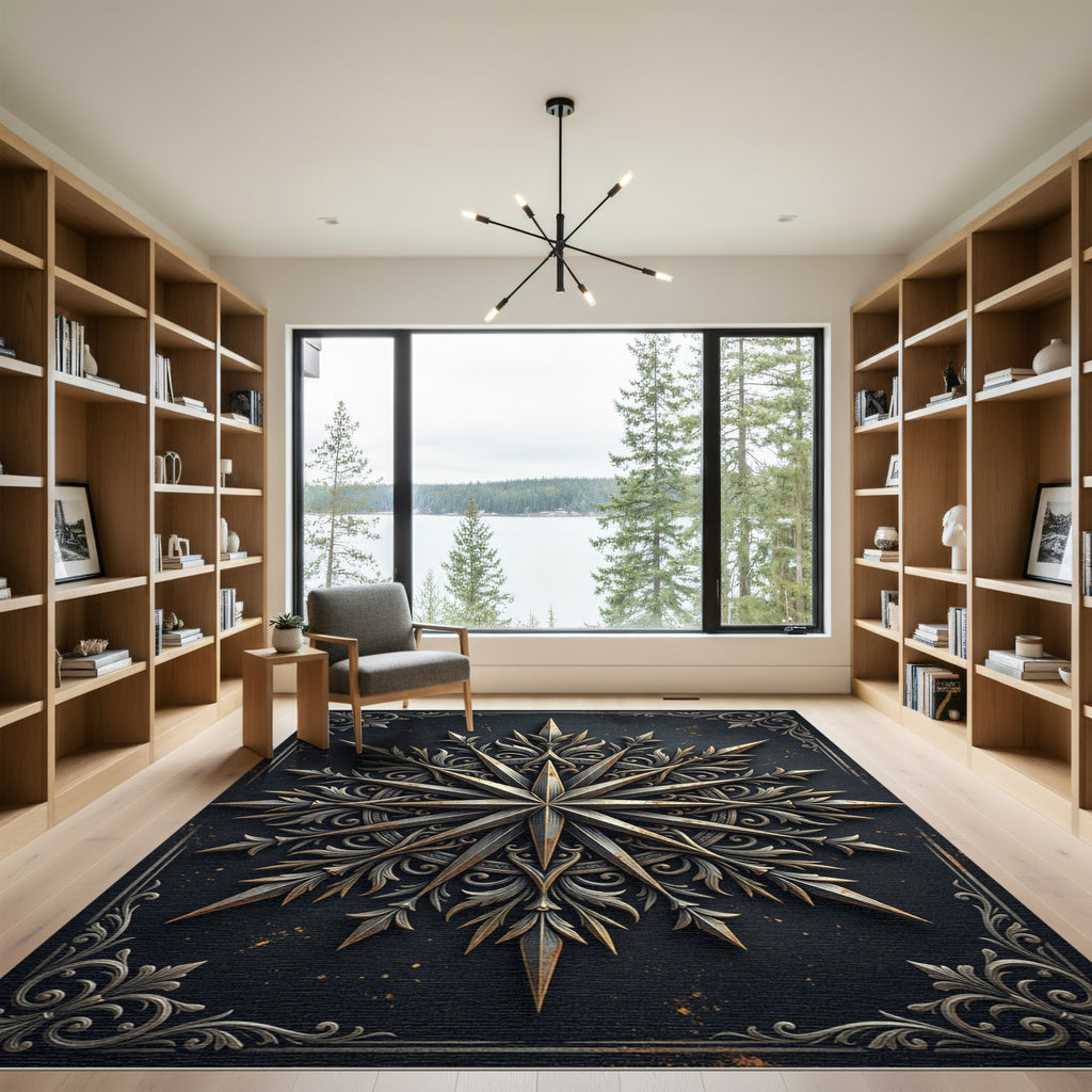 Gothic Bronze Compass Star Medallion Rug