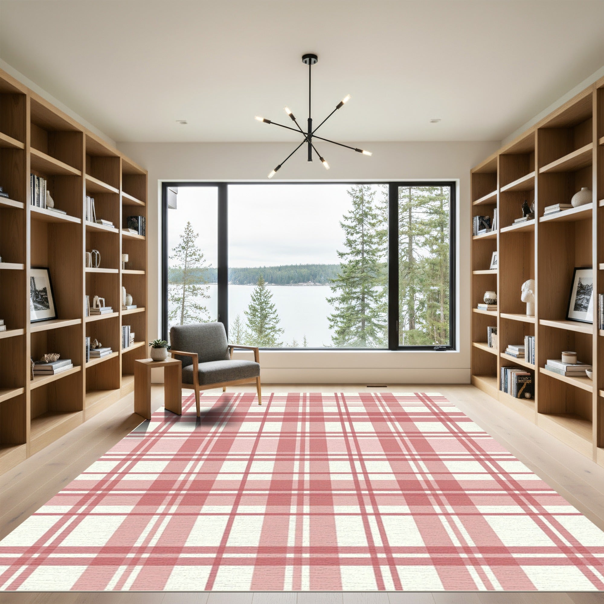 Rosy Pink Tartan Plaid Squares Rug