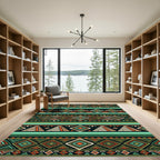 Tribal Emerald Orange Diamond Stripe Rug