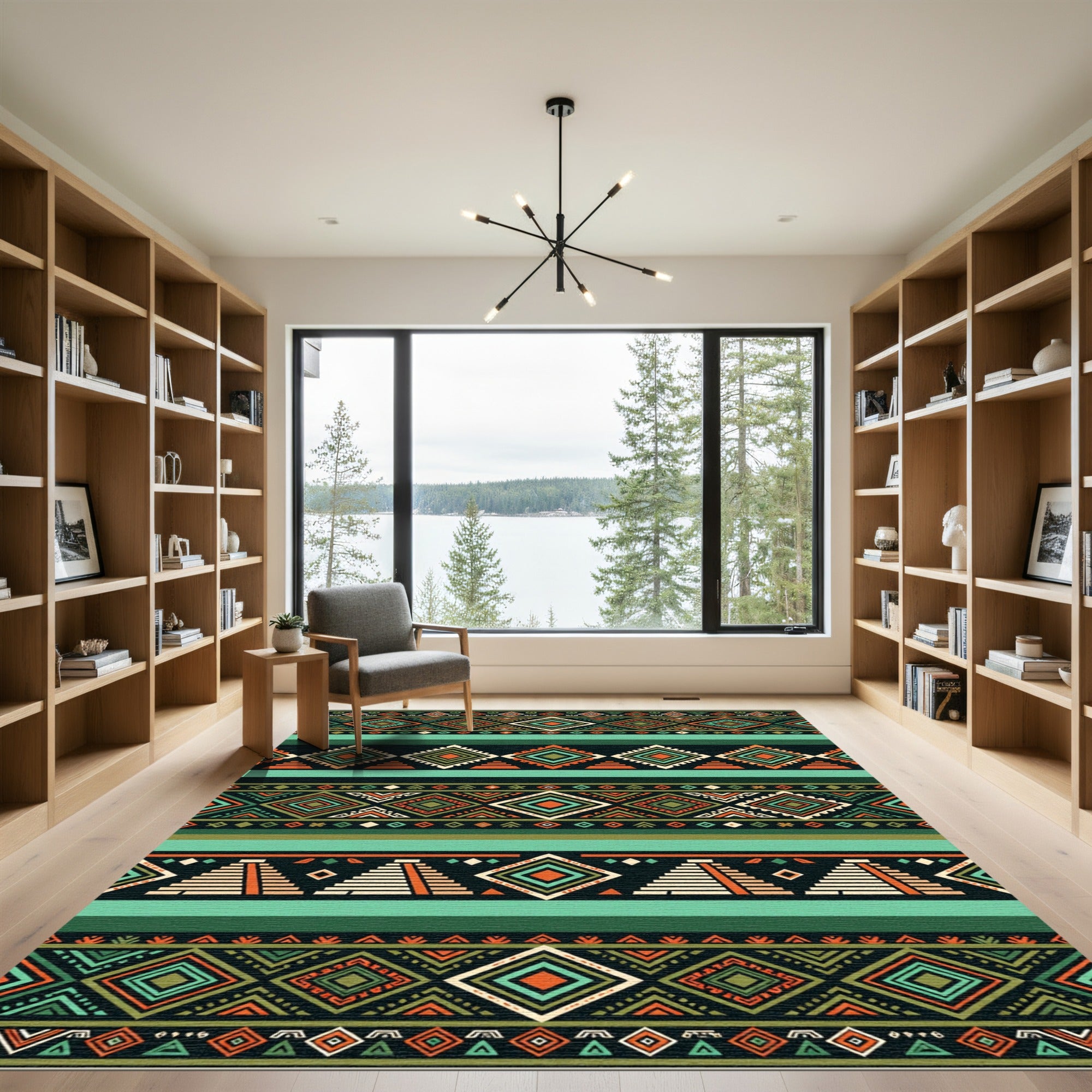 Tribal Emerald Orange Diamond Stripe Rug