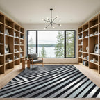 Modern Metallic Silver Diagonal Stripe Rug