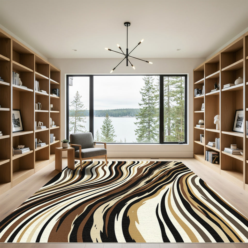 Abstract Earth Tone Wavy Linear Rug