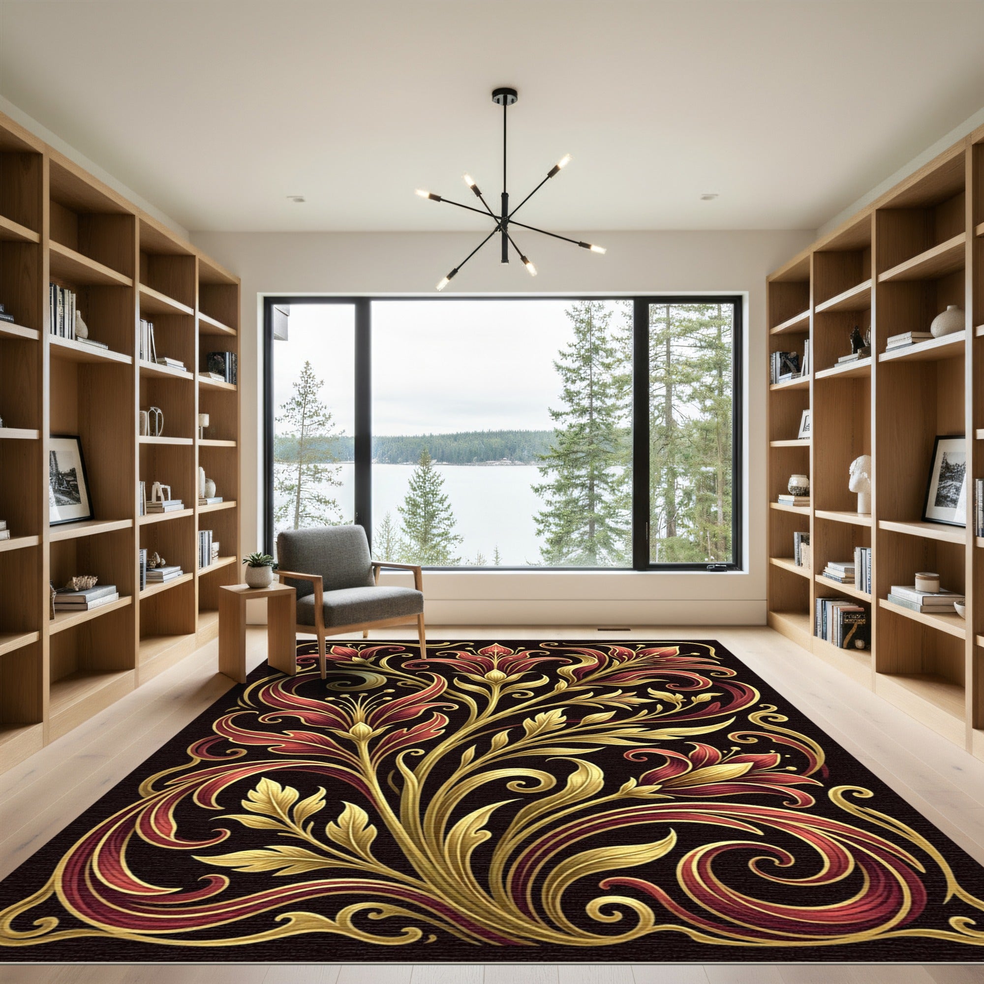Rich Red And Gold Floral Scroll Rug