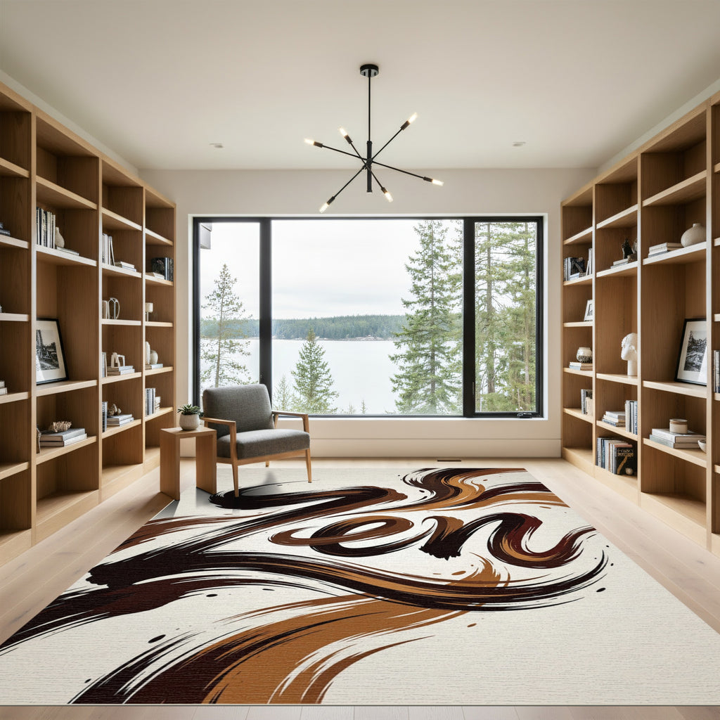 Abstract Earthy Brown Zen Swirl Rug