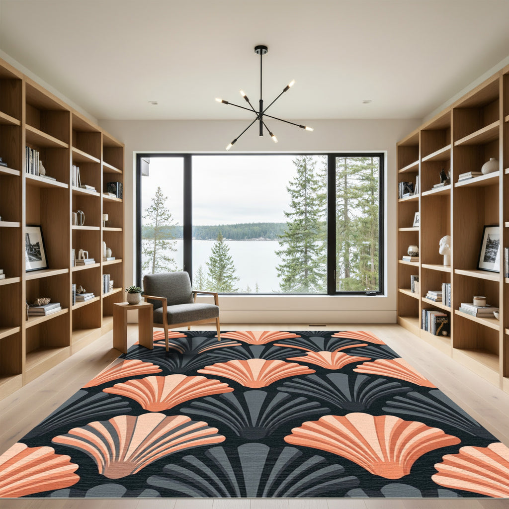 Coral Gray Shell Fan Deco Rug