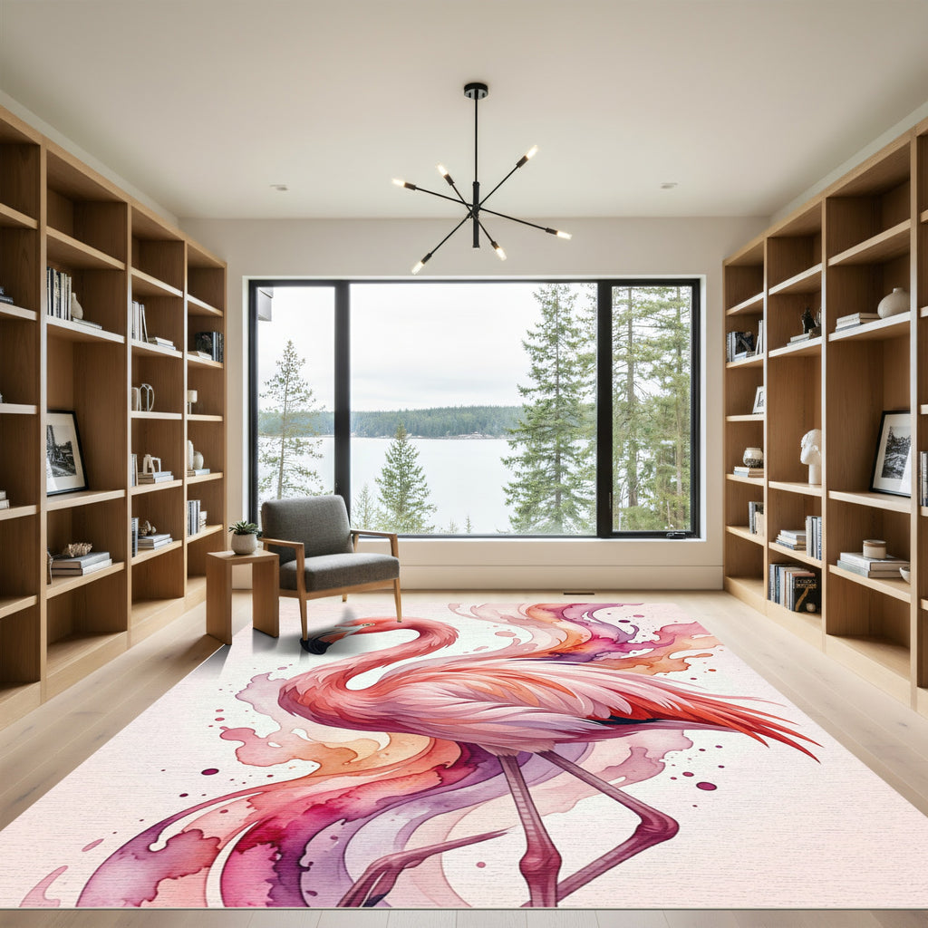 Watercolor Flamingo Abstract Pink Art Rug
