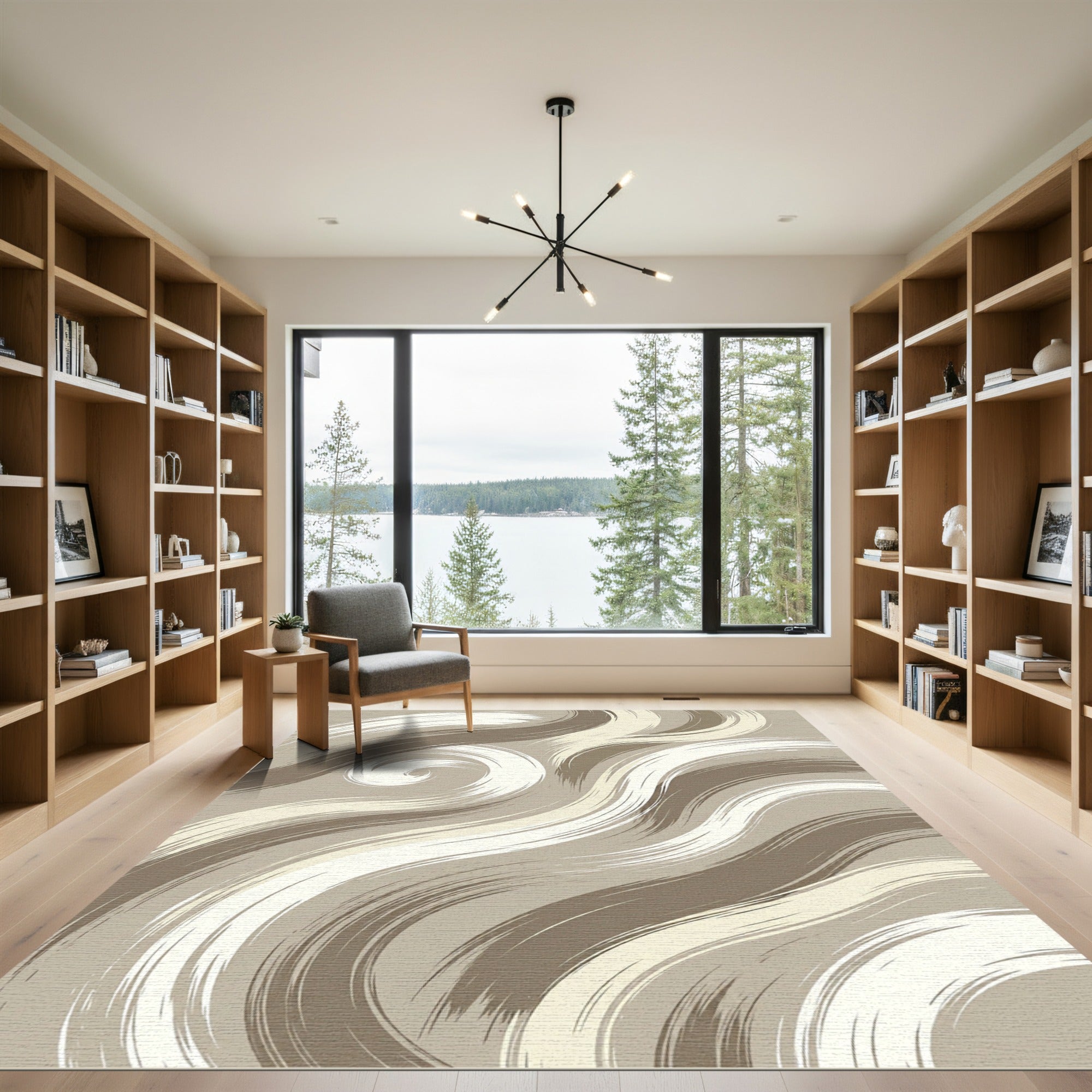Minimalist Neutral Swirling Wave Rug