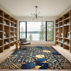 Vintage Navy Blue Floral Tile Mosaic Rug