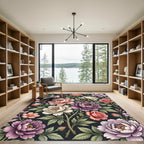 Vintage Pink Purple Peony Rose Floral Rug