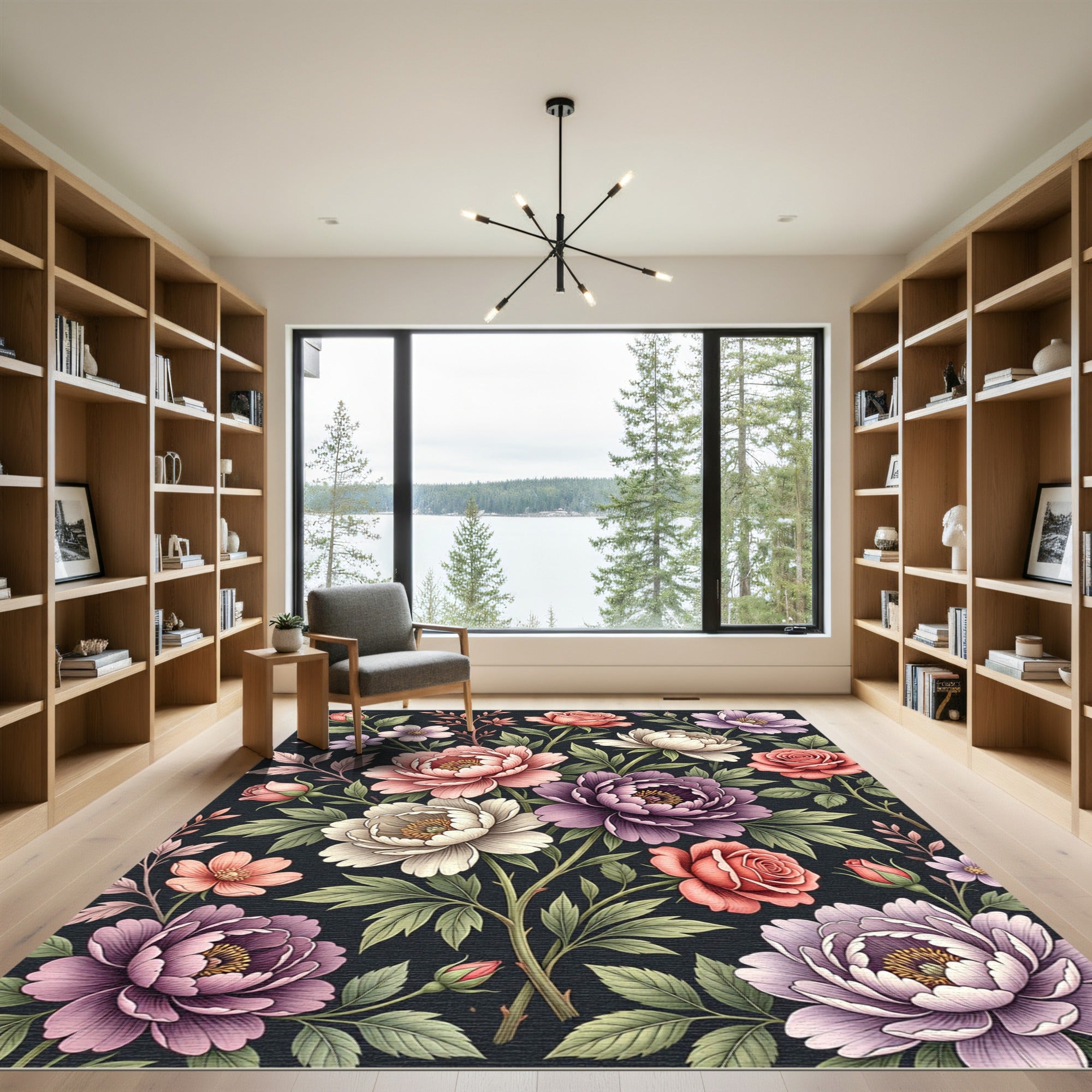 Vintage Pink Purple Peony Rose Floral Rug