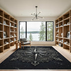 Ornate Black Compass Mandala Rug