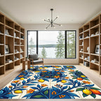 Vibrant Lemon Branch Tile Composition Rug