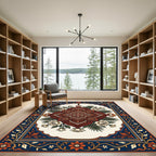 Ornate Crimson Floral Medallion Art Rug