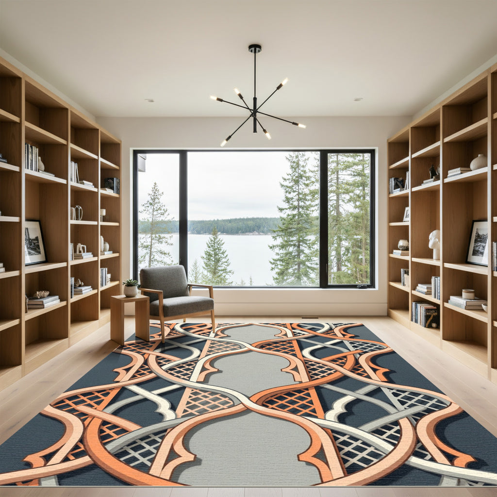 Interwoven Terracotta and Cream Lattice Rug