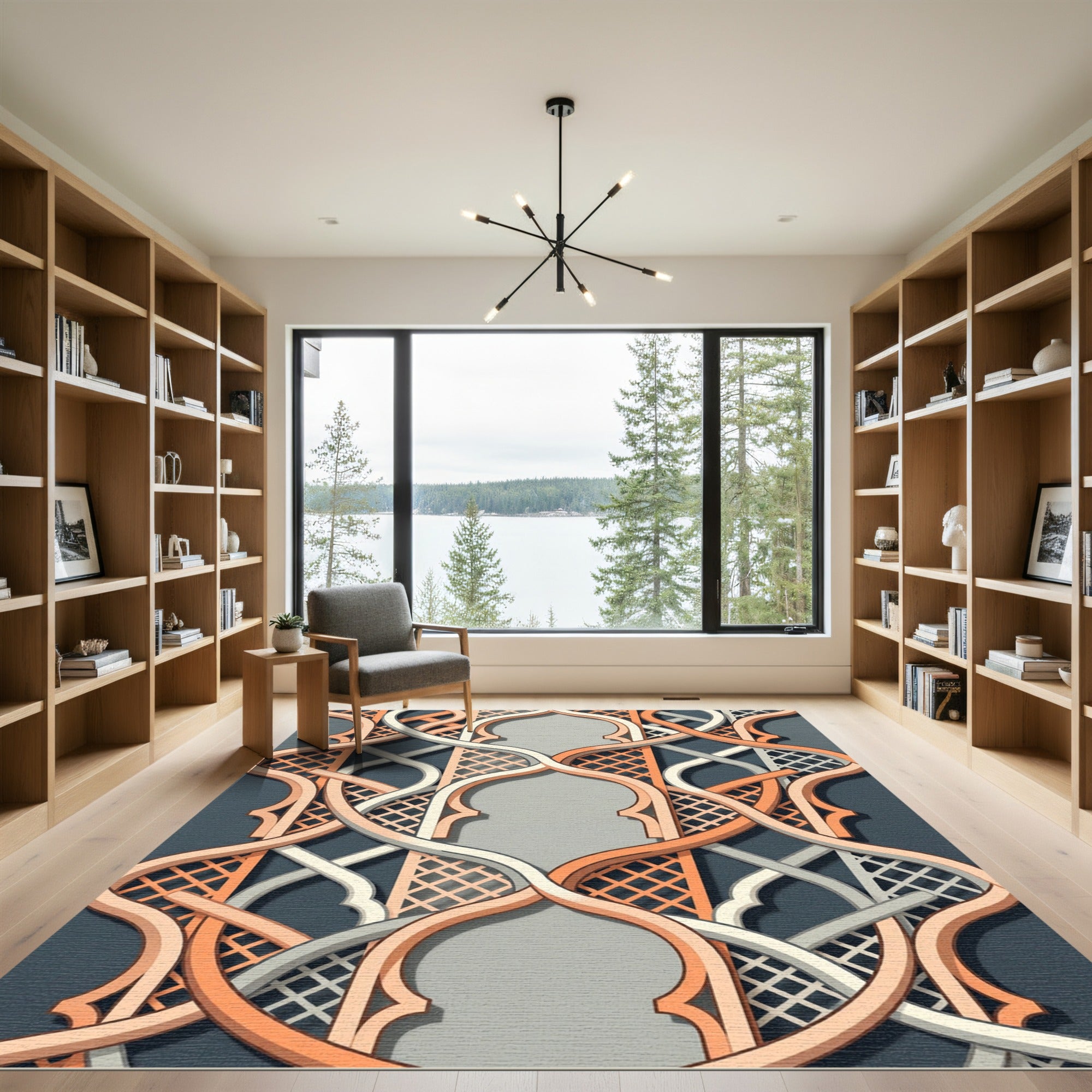 Interwoven Terracotta and Cream Lattice Rug