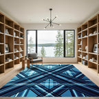 Deep Blue Modern Geometric Plaid Rug