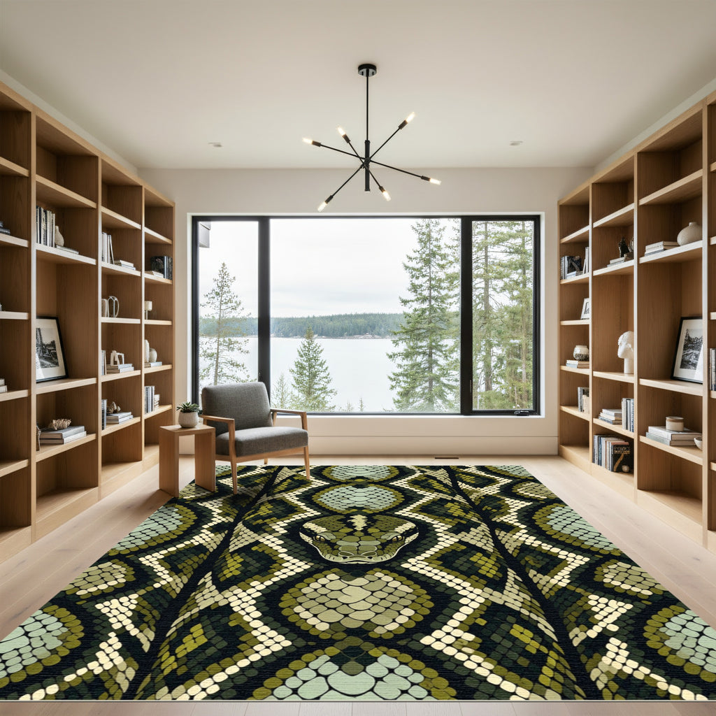 Olive Green Reptile Scale Serpent Rug
