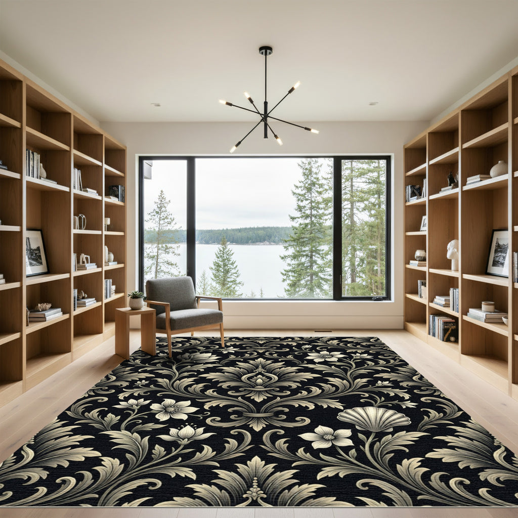 Black Ivory Classic Floral Scroll Rug