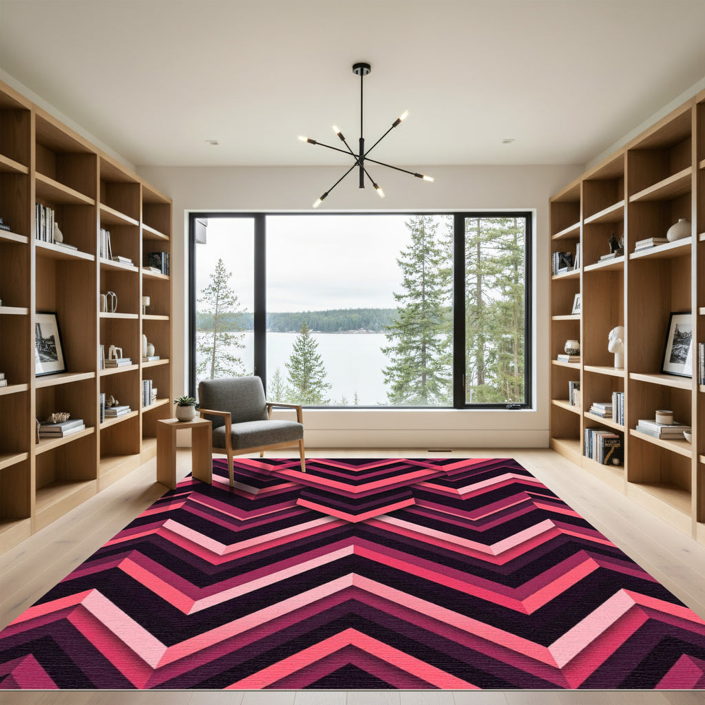 Geometric Chevron Peaks in Magenta Pink Rug