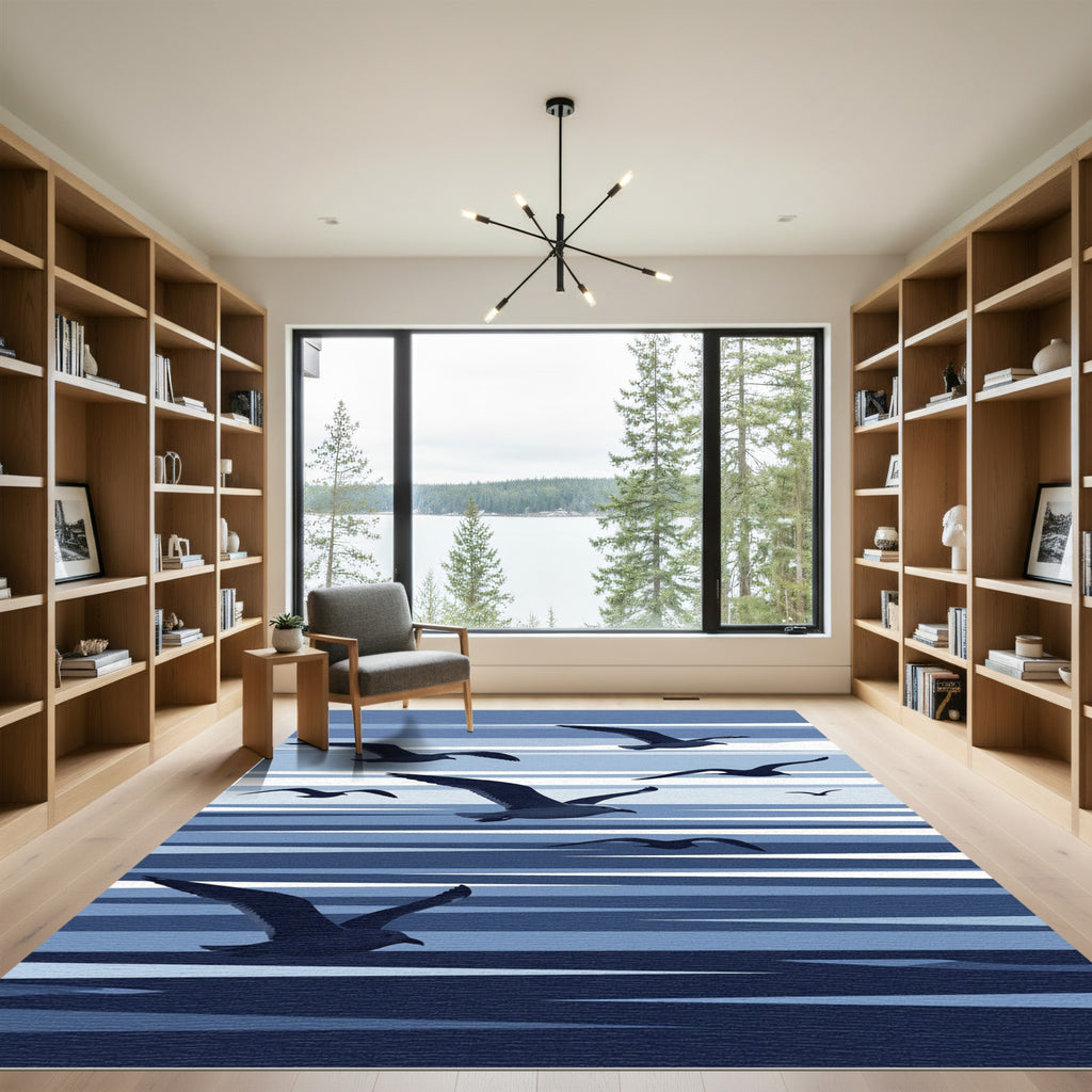Navy Blue Seagull Flock Flying Rug