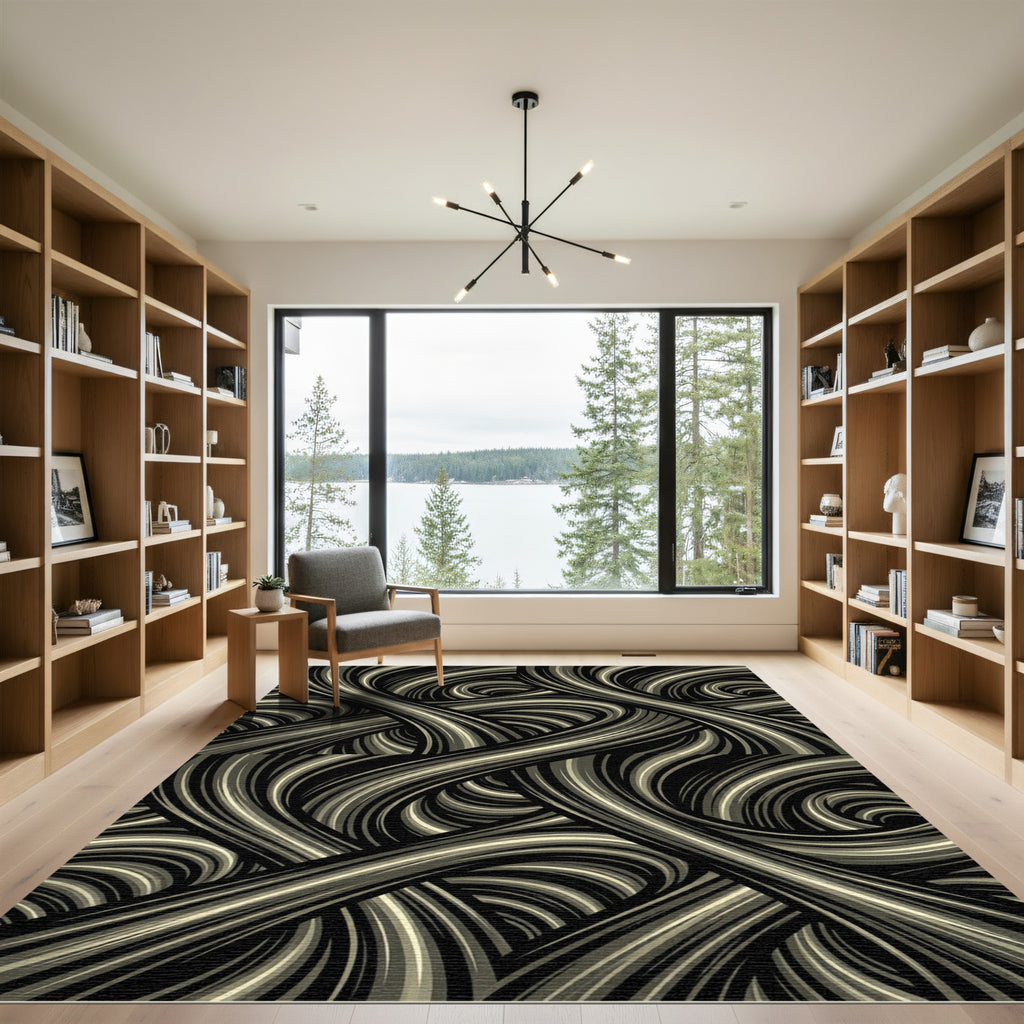 Dynamic Swirl Monochrome Stripe Rug
