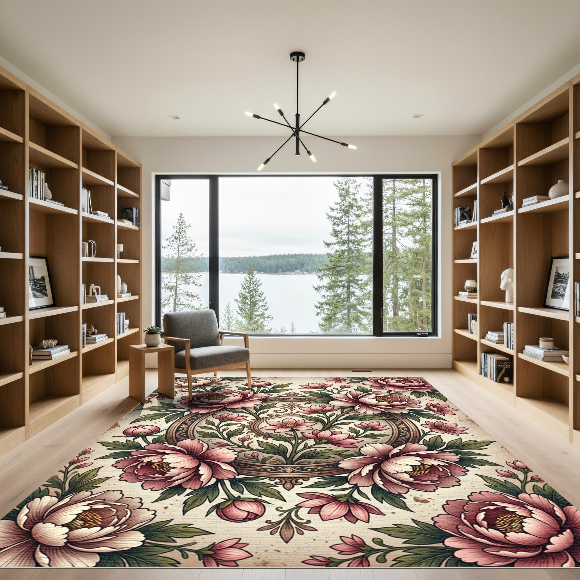 Blush Peony Floral Ornate Medallion Rug
