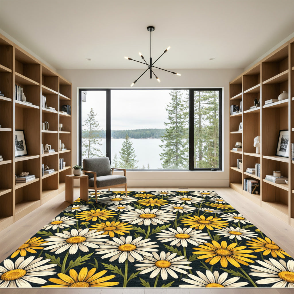 Vibrant Yellow and White Daisy Field Rug
