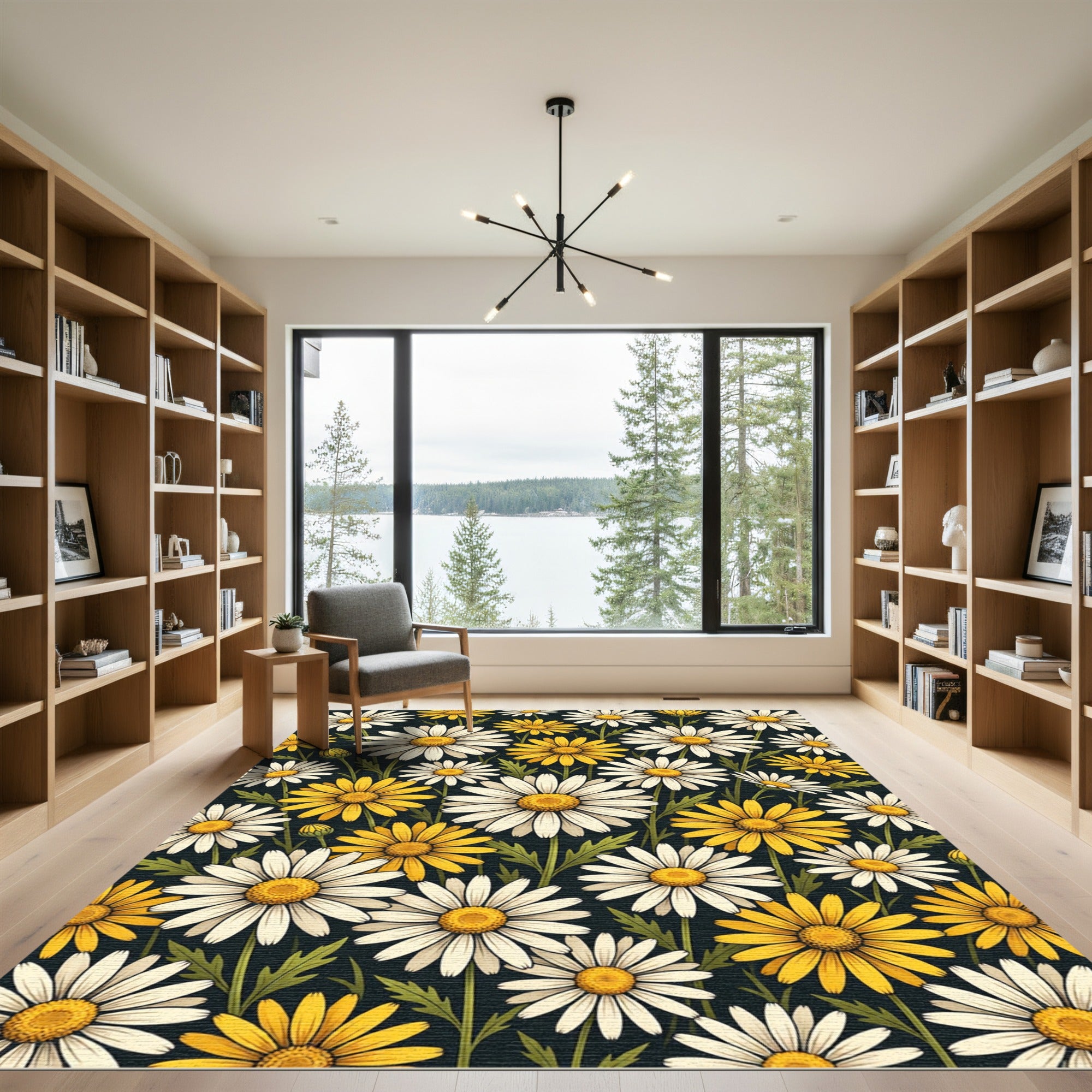 Vibrant Yellow and White Daisy Field Rug