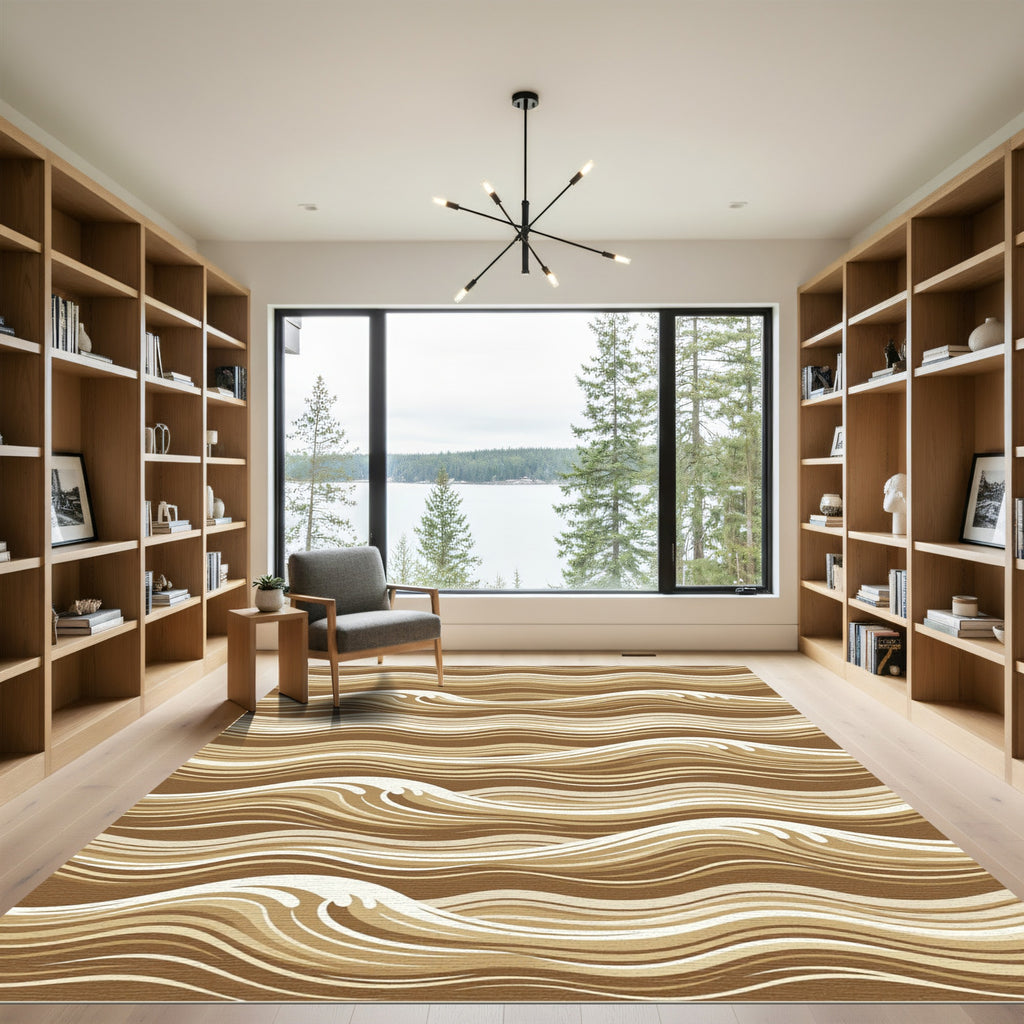 Earthy Brown Wavy Abstract Waves Rug