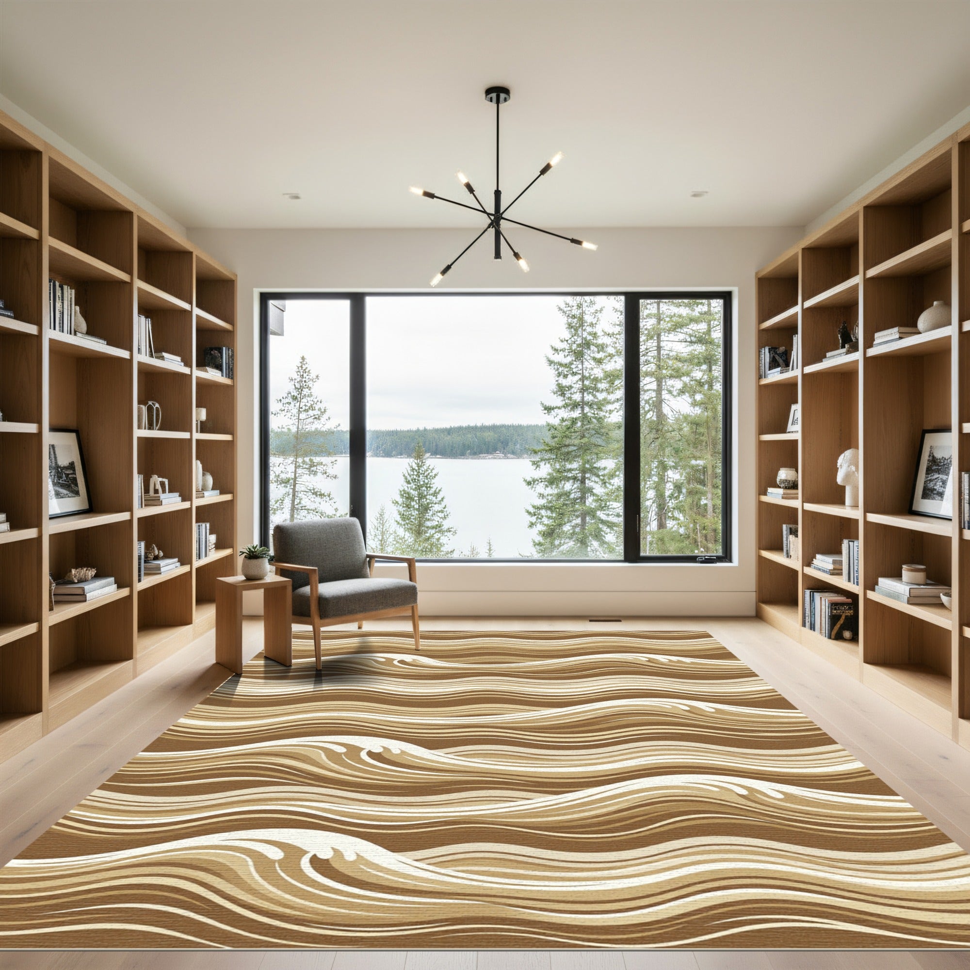 Earthy Brown Wavy Abstract Waves Rug