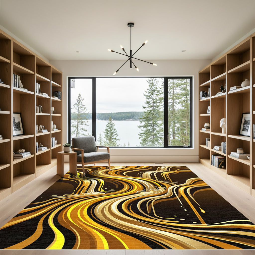 Liquid Gold Abstract Flowing Waterfall Rug