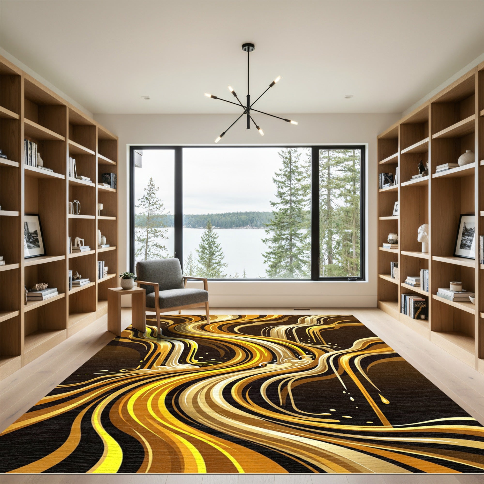 Liquid Gold Abstract Flowing Waterfall Rug