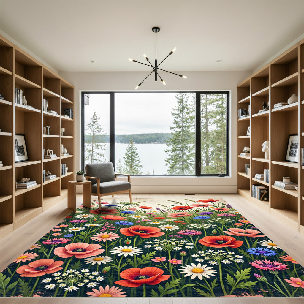 Vibrant Wildflower Meadow Garden Composition Rug