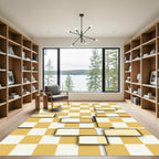 Modern Mustard Gold Geometric Chessboard Rug