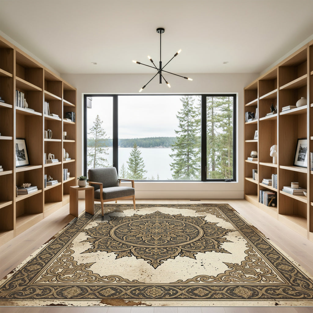 Ornate Coffee And Charcoal Floral Medallion Rug