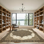 Ornate Coffee And Charcoal Floral Medallion Rug