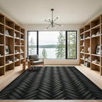 Sophisticated Monochrome Herringbone Weave Rug