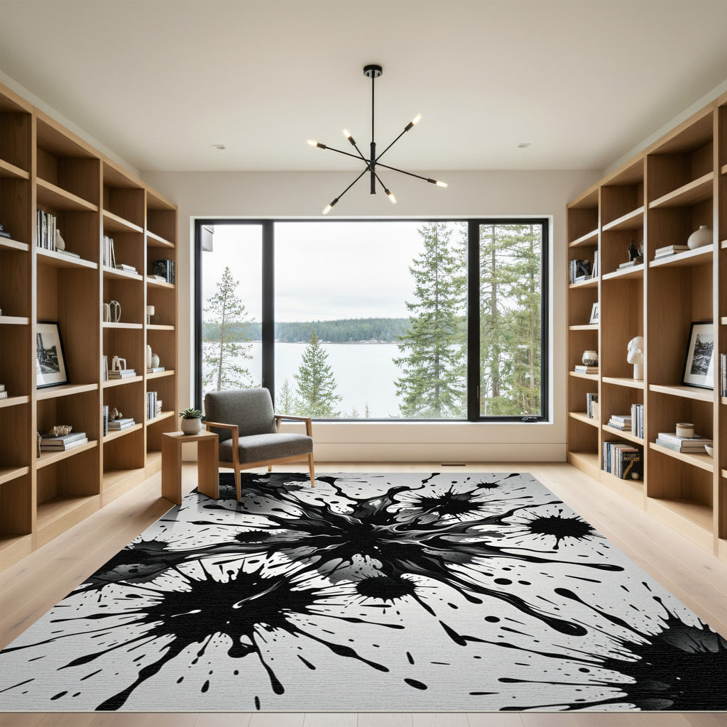 Black Ink Splatter Explosion Rug