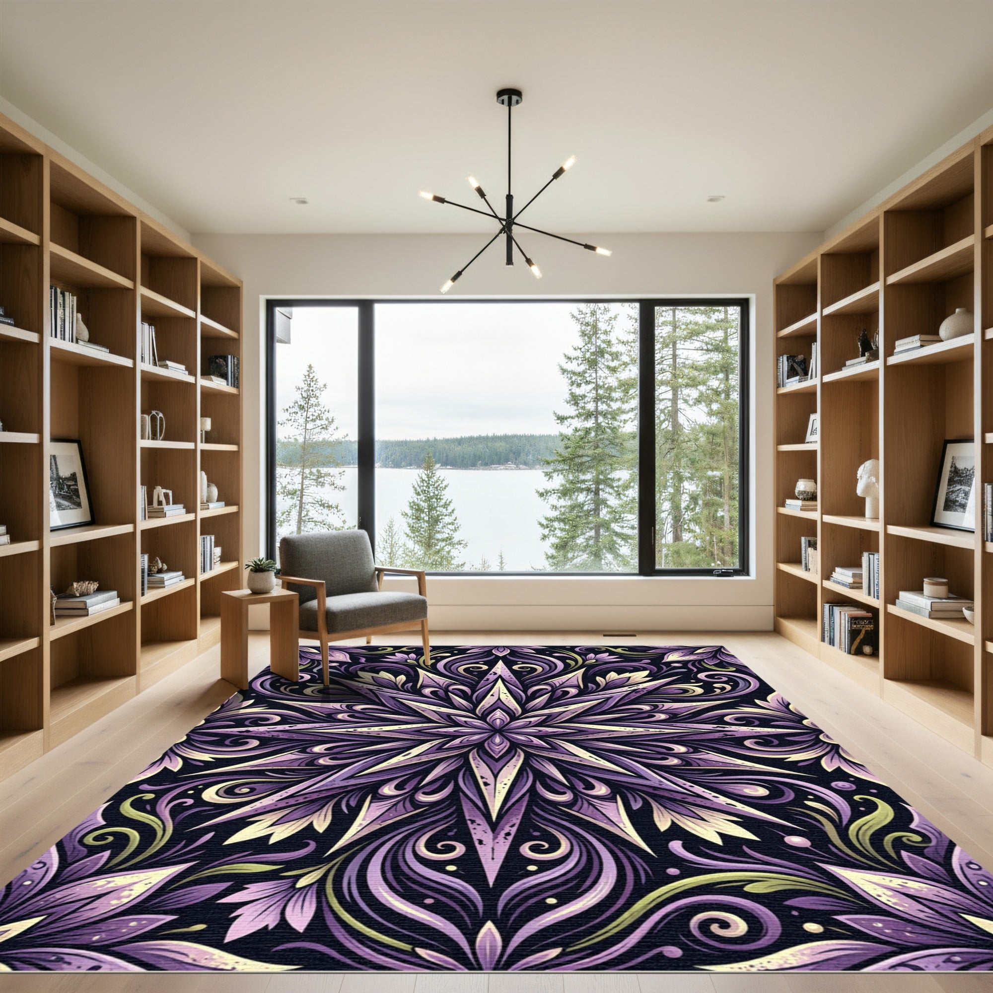 Elegant Lavender Starburst Floral Medallion Rug