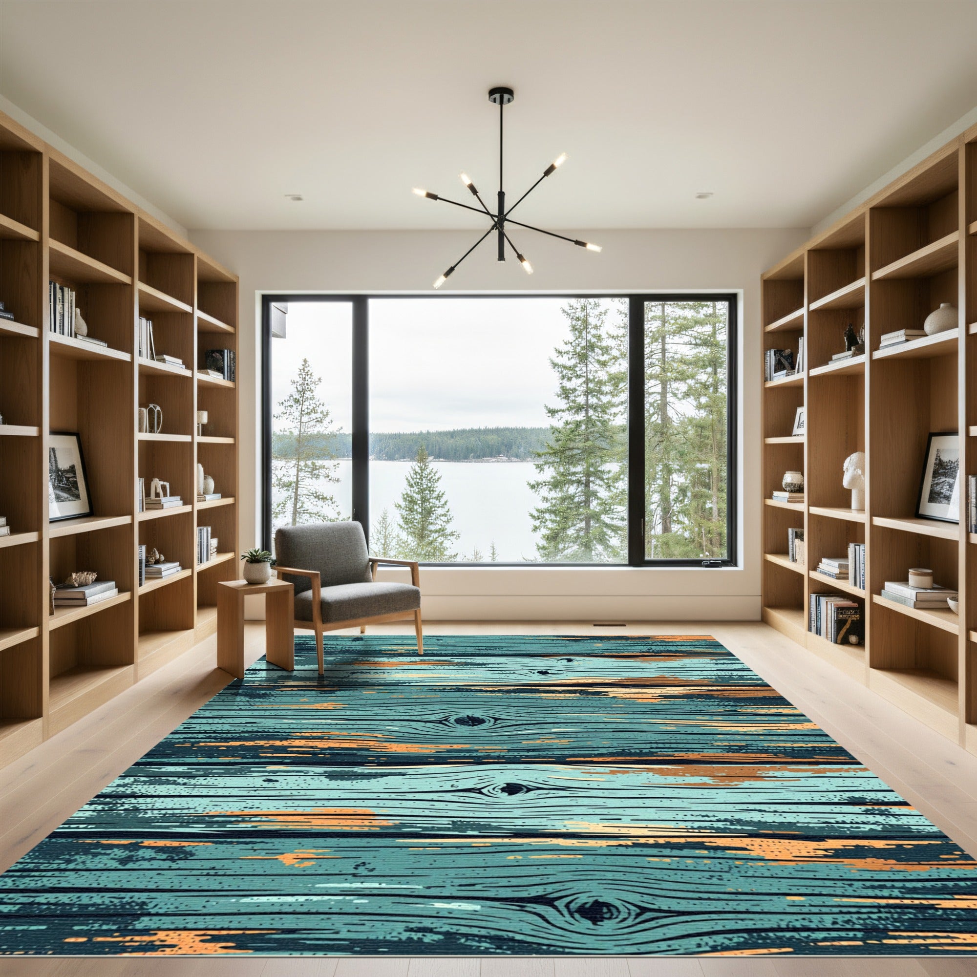 Distressed Teal Wood Grain Planks Rug