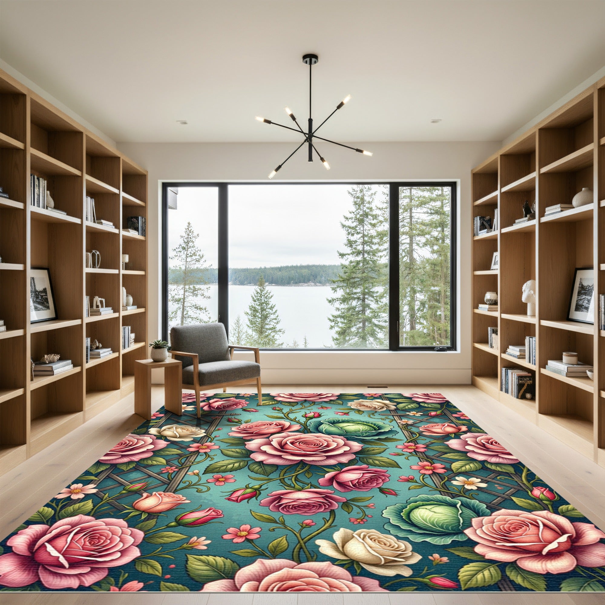Vintage Romantic Rose and Lettuce Trellis Rug