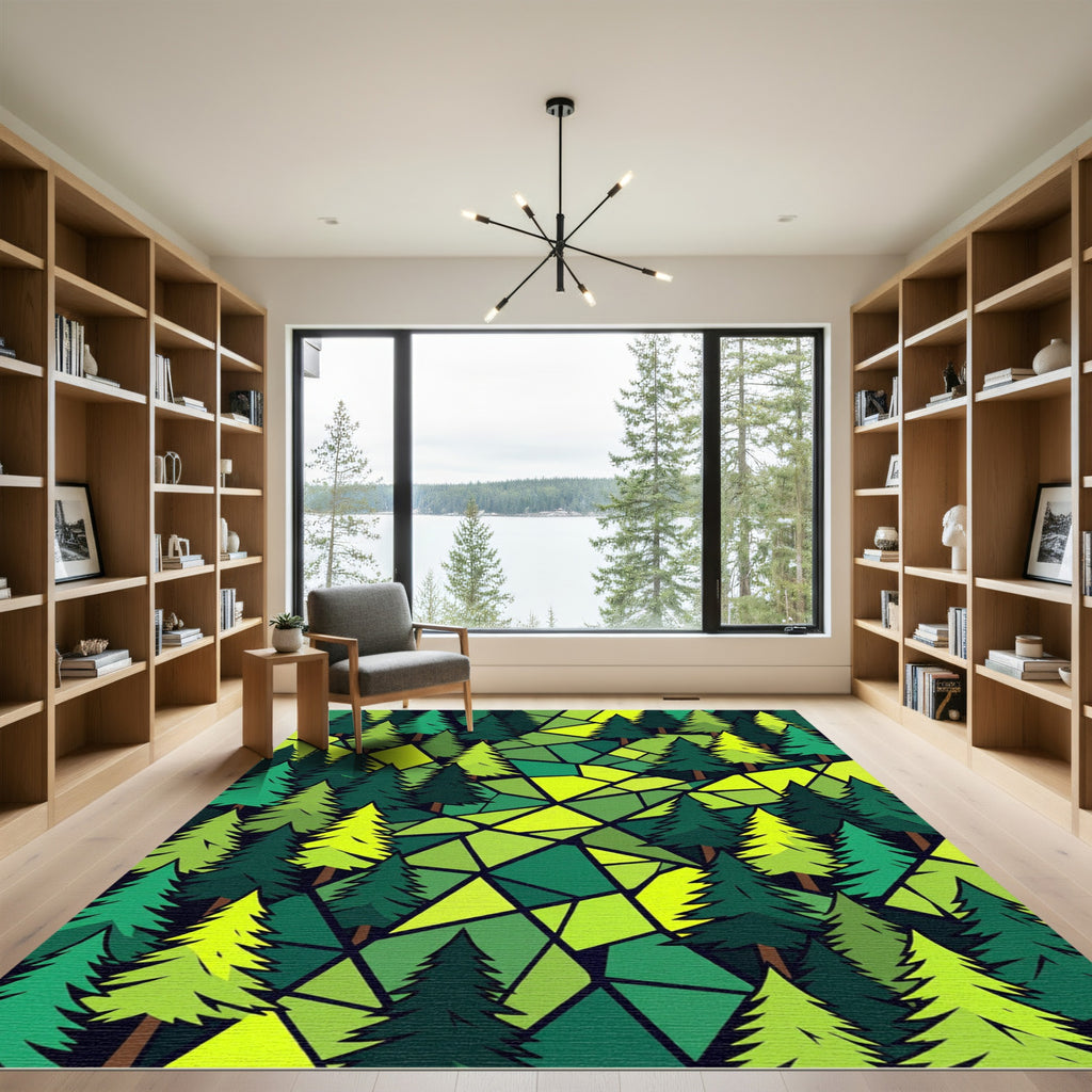 Verdant Forest Geometric Mosaic Rug