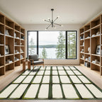 Minimalist Forest Green Grid Window Frame Rug