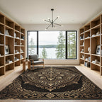 Ornate Gold Filigree Damask Medallion Rug