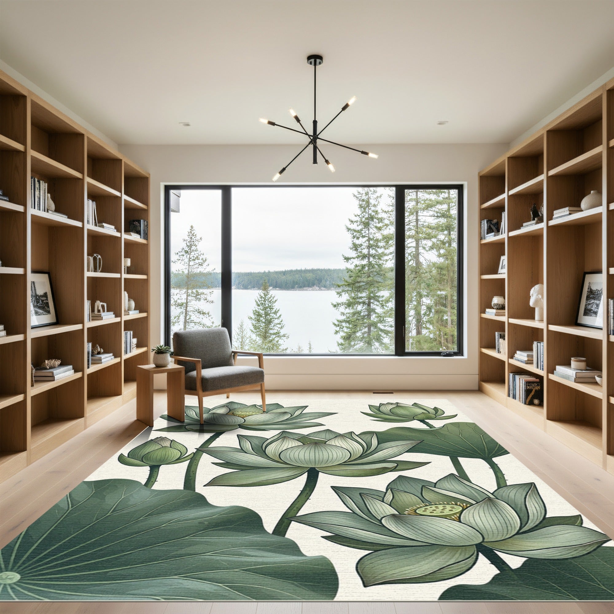 Botanical Sage Green Lotus Bloom Rug