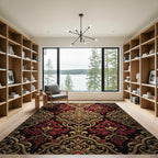 Elegant Crimson Gold Damask Medallion Rug
